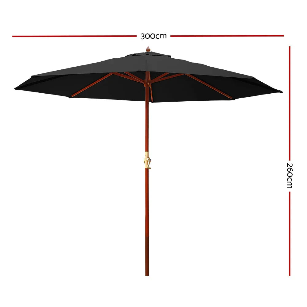Instahut 3m Outdoor Umbrella Pole Umbrellas Beach Garden Sun Stand Patio Black - Mekamart Australia