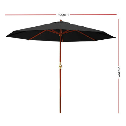 Instahut 3m Outdoor Umbrella Pole Umbrellas Beach Garden Sun Stand Patio Black - Mekamart Australia
