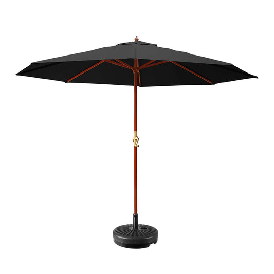 Instahut 3m Outdoor Umbrella w/Base Pole Umbrellas Garden Sun Stand Deck Black - Mekamart Australia