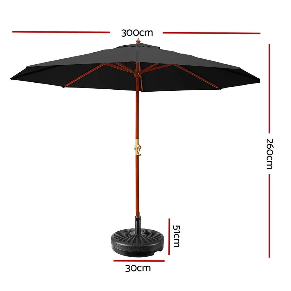 Instahut 3m Outdoor Umbrella w/Base Pole Umbrellas Garden Sun Stand Deck Black - Mekamart Australia
