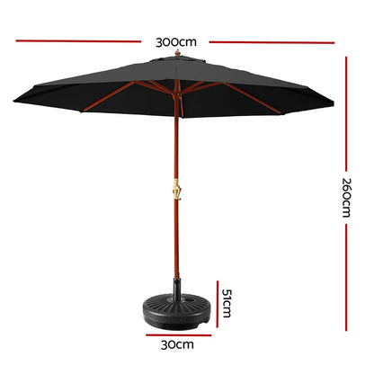 Instahut 3m Outdoor Umbrella w/Base Pole Umbrellas Garden Sun Stand Deck Black - Mekamart Australia