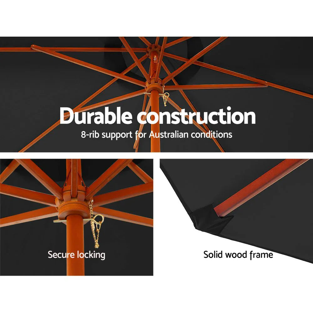 Instahut 3m Outdoor Umbrella w/Base Pole Umbrellas Garden Sun Stand Deck Black - Mekamart Australia