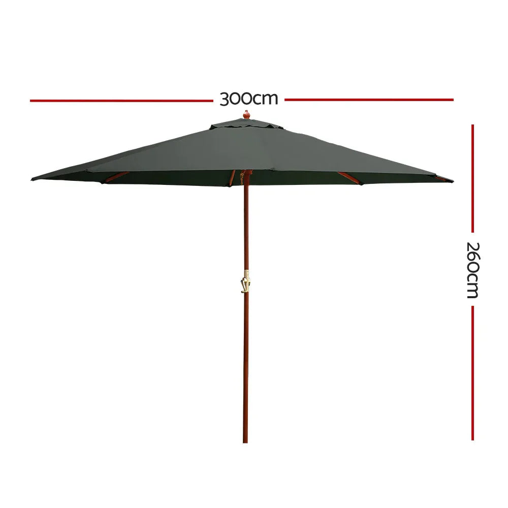 Instahut 3m Outdoor Umbrella Pole Umbrellas Beach Garden Sun Stand Patio Charcoal - Mekamart Australia
