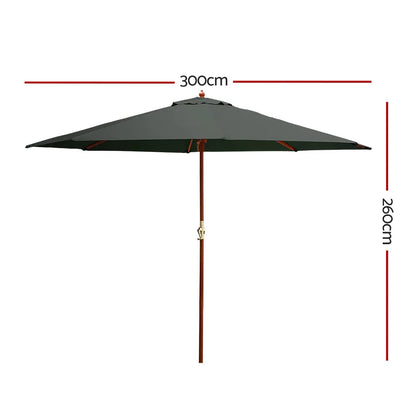 Instahut 3m Outdoor Umbrella Pole Umbrellas Beach Garden Sun Stand Patio Charcoal - Mekamart Australia