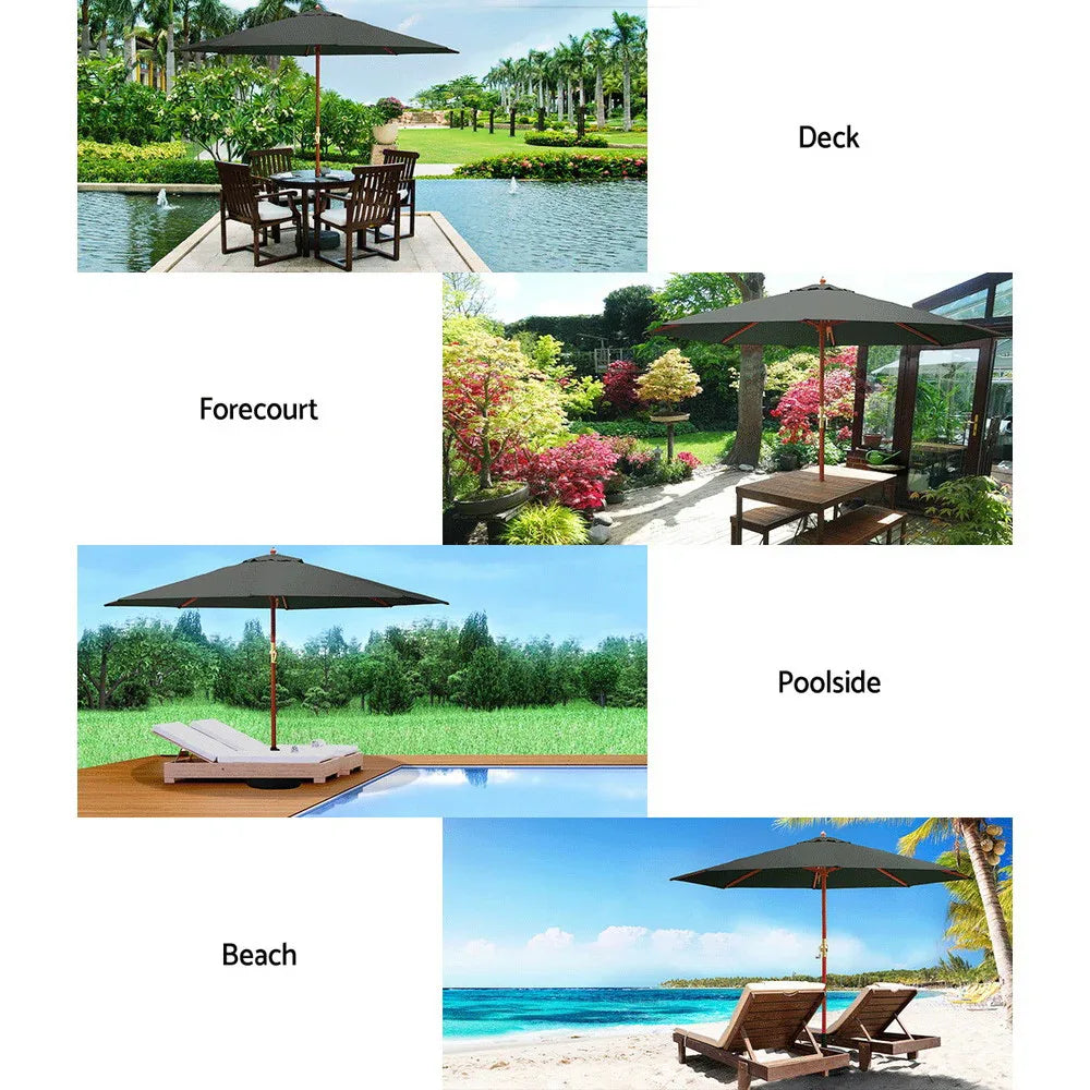 Instahut 3m Outdoor Umbrella Pole Umbrellas Beach Garden Sun Stand Patio Charcoal - Mekamart Australia