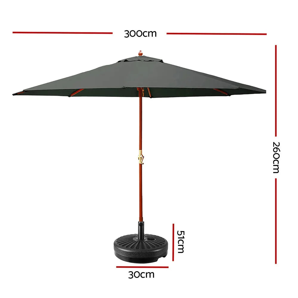 Instahut 3m Outdoor Umbrella w/Base Pole Umbrellas Garden Sun Stand Deck Charcoal - Mekamart Australia