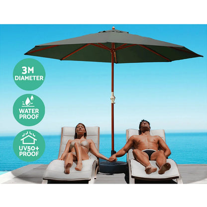 Instahut 3m Outdoor Umbrella w/Base Pole Umbrellas Garden Sun Stand Deck Charcoal - Mekamart Australia