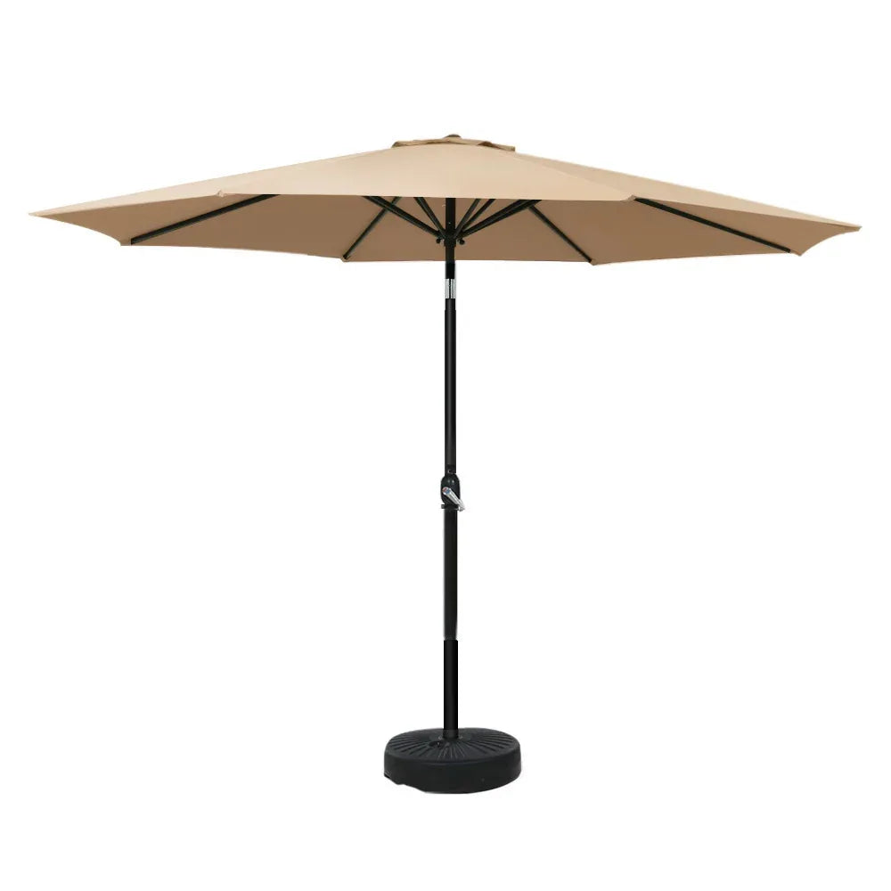 Instahut 3m Outdoor Umbrella w/Base Pole Tilt Beach Garden Patio Beige - Mekamart Australia