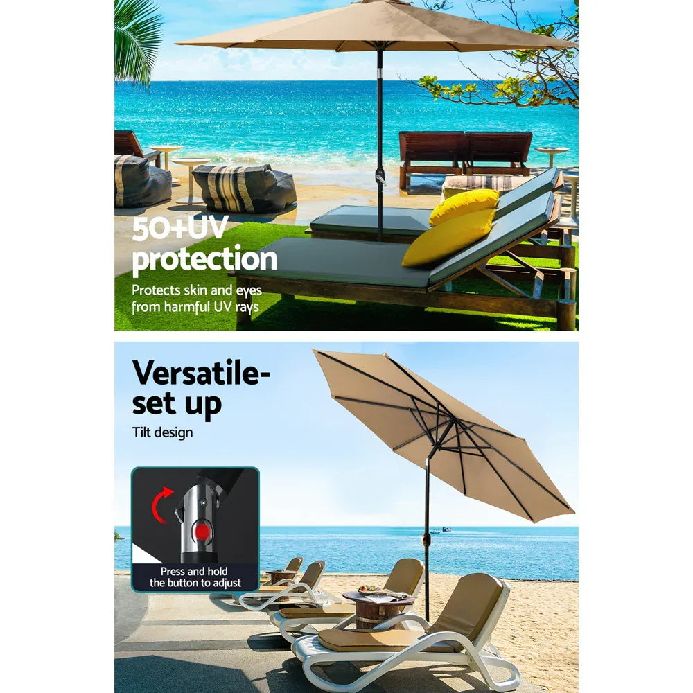 Instahut 3m Outdoor Umbrella w/Base Pole Tilt Beach Garden Patio Beige - Mekamart Australia