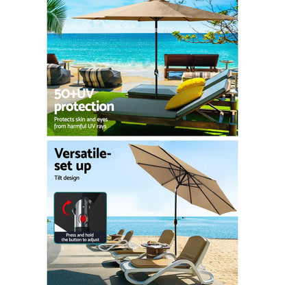 Instahut 3m Outdoor Umbrella w/Base Pole Tilt Beach Garden Patio Beige - Mekamart Australia