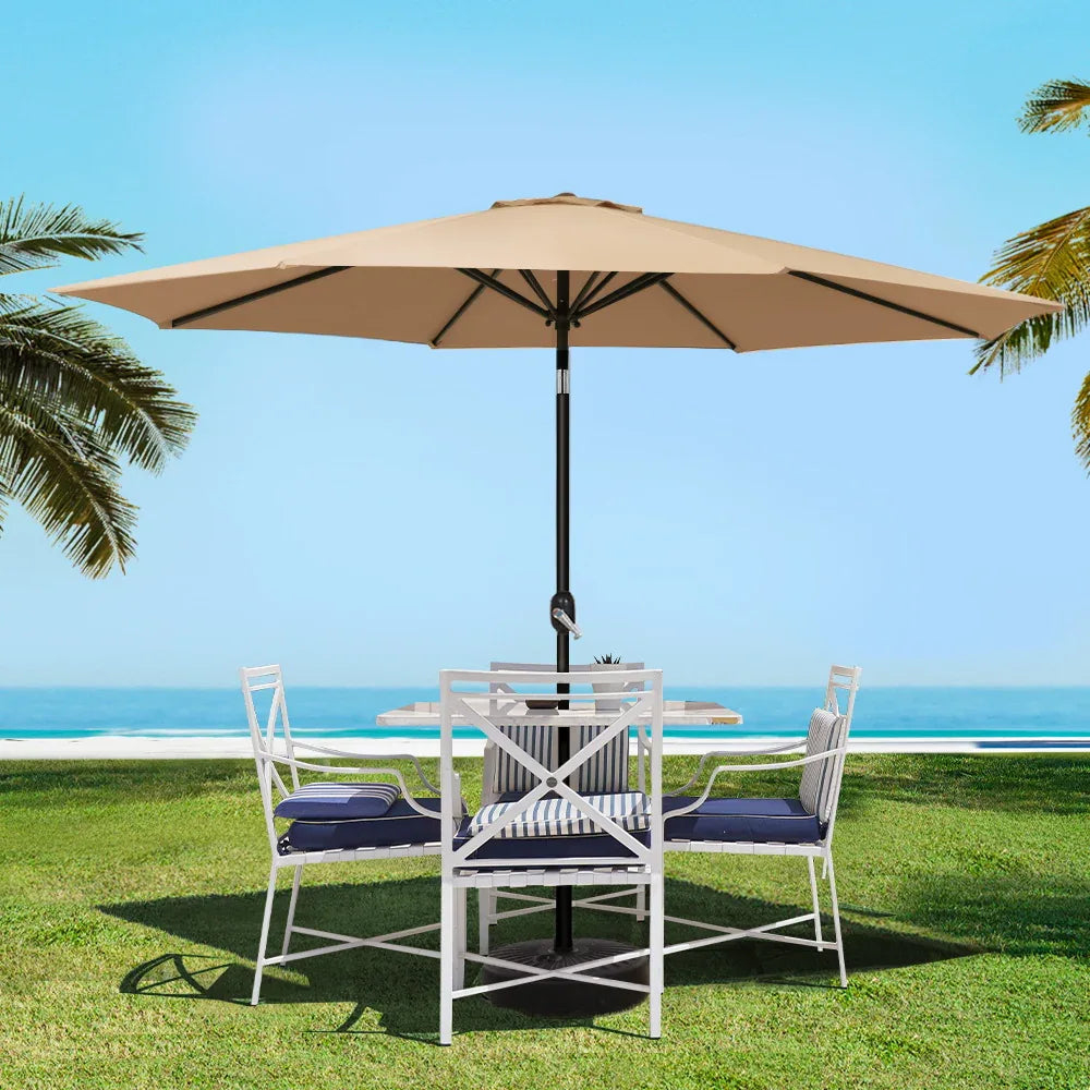 Instahut 3m Outdoor Umbrella w/Base Pole Tilt Beach Garden Patio Beige - Mekamart Australia