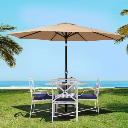 Instahut 3m Outdoor Umbrella w/Base Pole Tilt Beach Garden Patio Beige - Mekamart Australia