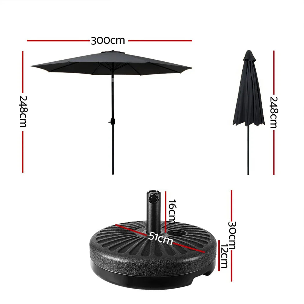 Instahut Outdoor Umbrella 3m Base Beach Pole Garden Tilt Sun Patio UV Black - Mekamart Australia