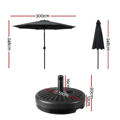 Instahut Outdoor Umbrella 3m Base Beach Pole Garden Tilt Sun Patio UV Black - Mekamart Australia