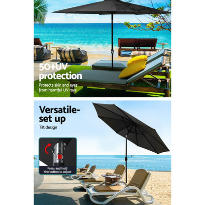 Instahut Outdoor Umbrella 3m Base Beach Pole Garden Tilt Sun Patio UV Black - Mekamart Australia