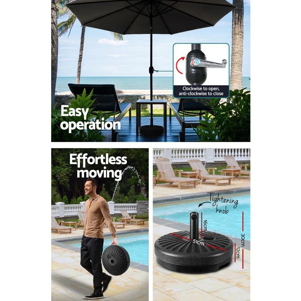 Instahut Outdoor Umbrella 3m Base Beach Pole Garden Tilt Sun Patio UV Black - Mekamart Australia