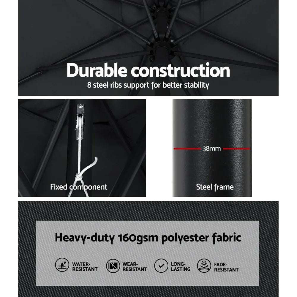Instahut Outdoor Umbrella 3m Base Beach Pole Garden Tilt Sun Patio UV Black - Mekamart Australia