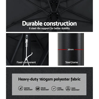 Instahut Outdoor Umbrella 3m Base Beach Pole Garden Tilt Sun Patio UV Black - Mekamart Australia