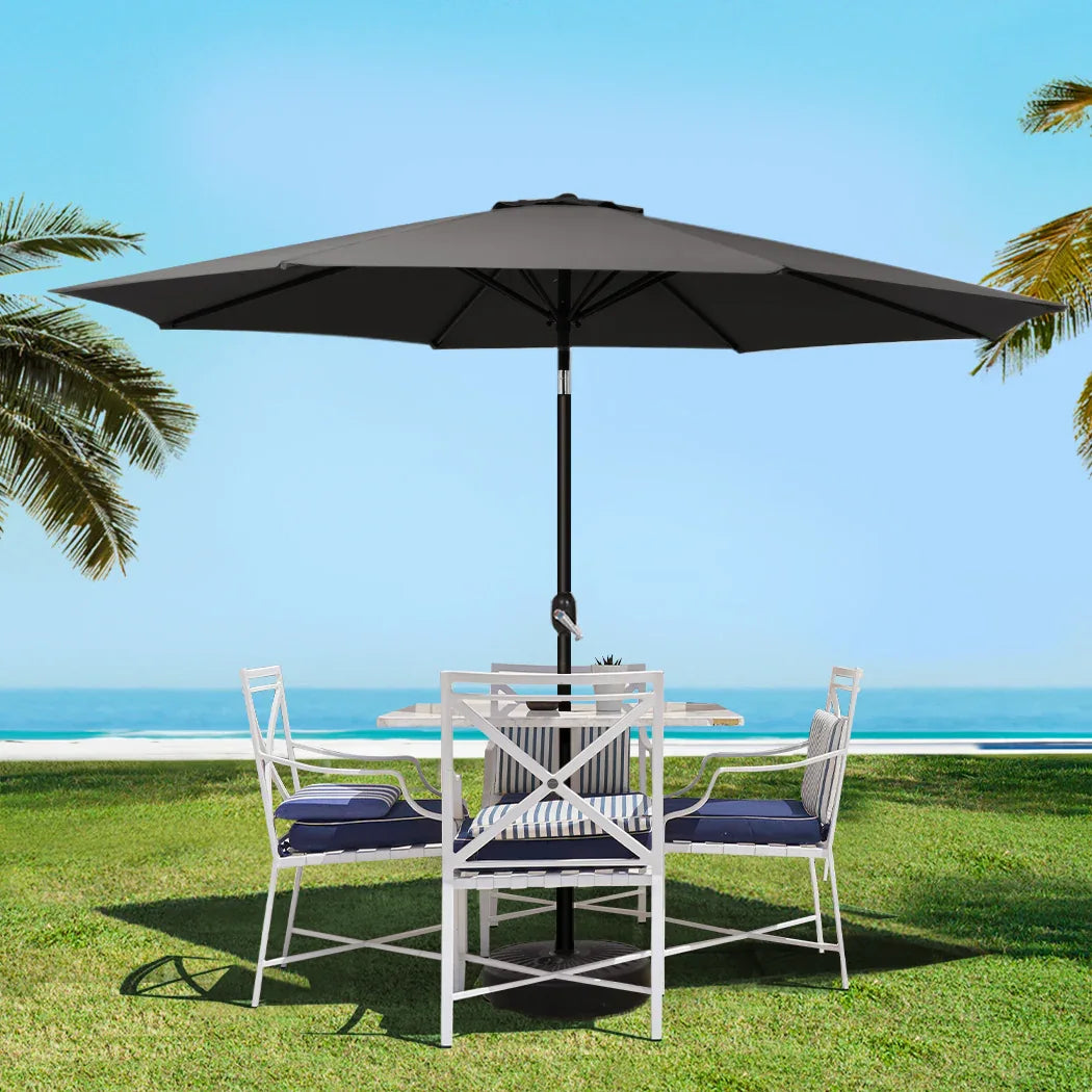 Instahut Outdoor Umbrella 3m Base Beach Pole Garden Tilt Sun Patio UV Black - Mekamart Australia