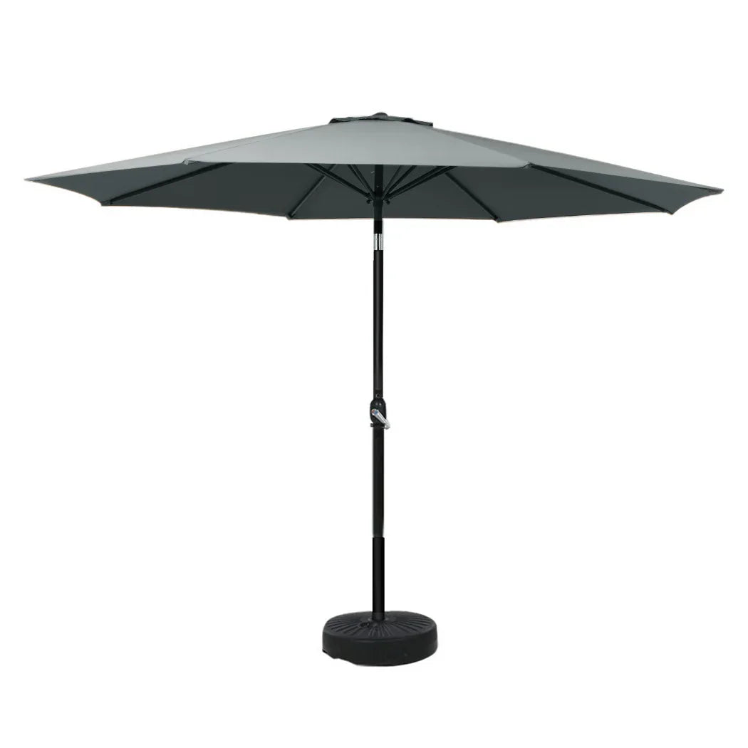 Instahut Outdoor Umbrella 3m Base Beach Pole Garden Tilt Sun Patio UV Charcoal - Mekamart Australia