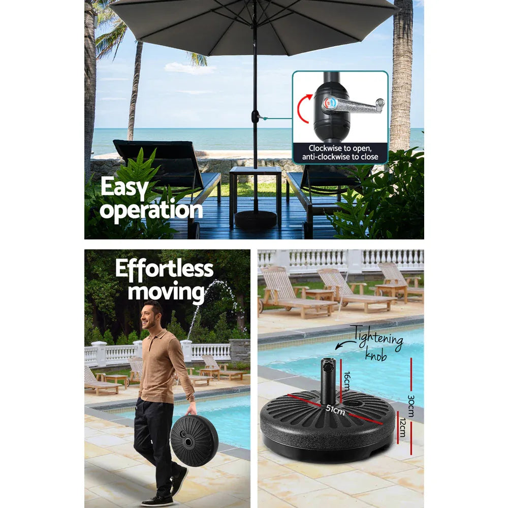 Instahut Outdoor Umbrella 3m Base Beach Pole Garden Tilt Sun Patio UV Charcoal - Mekamart Australia