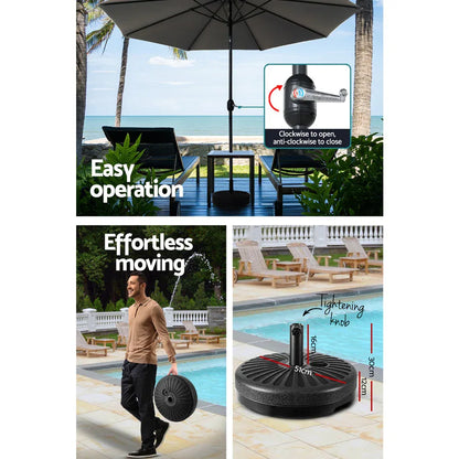 Instahut Outdoor Umbrella 3m Base Beach Pole Garden Tilt Sun Patio UV Charcoal - Mekamart Australia