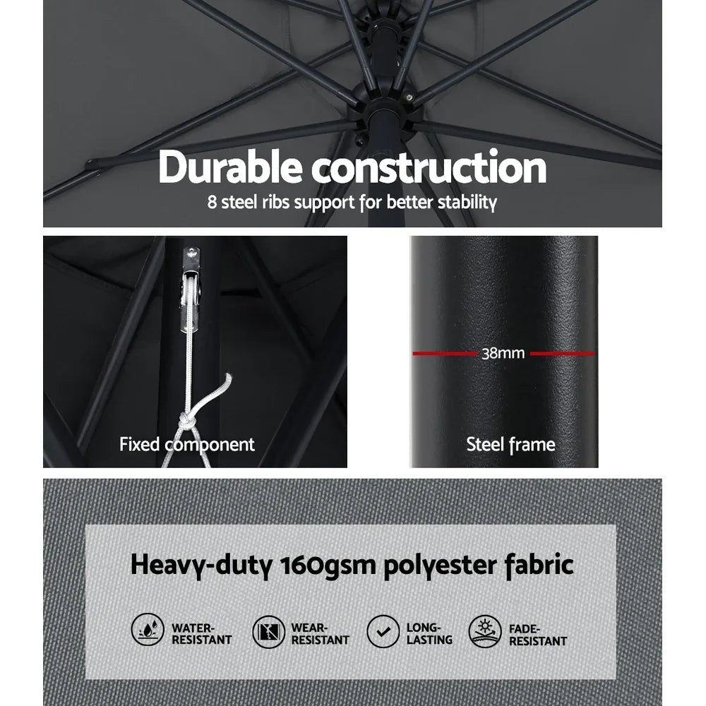 Instahut Outdoor Umbrella 3m Base Beach Pole Garden Tilt Sun Patio UV Charcoal - Mekamart Australia