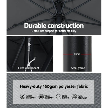 Instahut Outdoor Umbrella 3m Base Beach Pole Garden Tilt Sun Patio UV Charcoal - Mekamart Australia