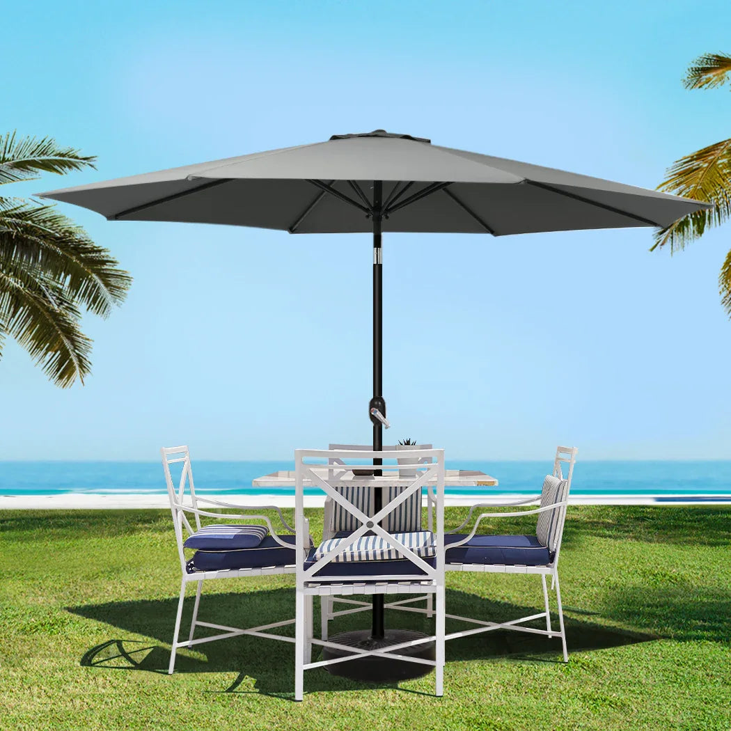 Instahut Outdoor Umbrella 3m Base Beach Pole Garden Tilt Sun Patio UV Charcoal - Mekamart Australia