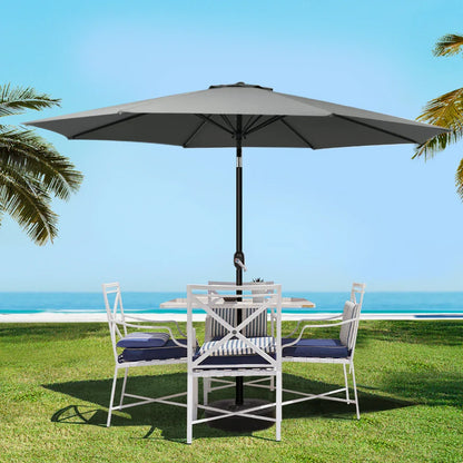 Instahut Outdoor Umbrella 3m Base Beach Pole Garden Tilt Sun Patio UV Charcoal - Mekamart Australia