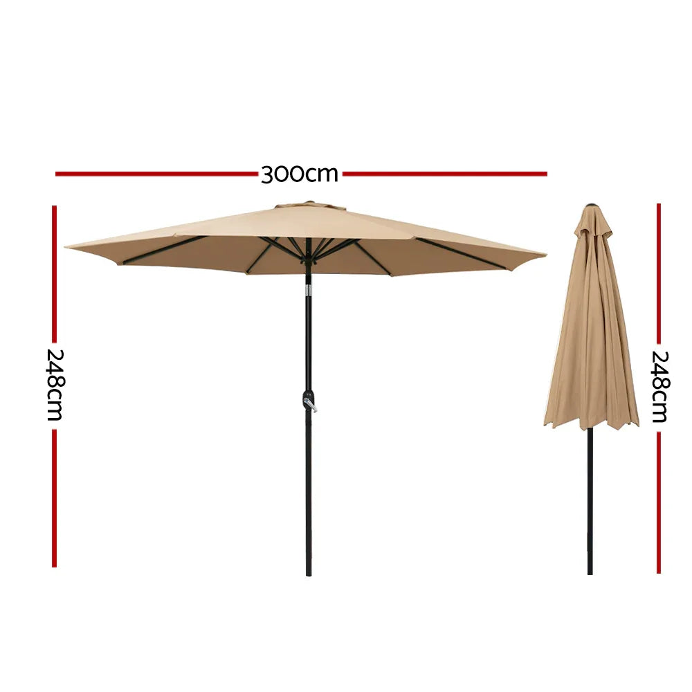 Instahut 3m Outdoor Umbrella Beach Pole Garden Patio Tilt Beige - Mekamart Australia