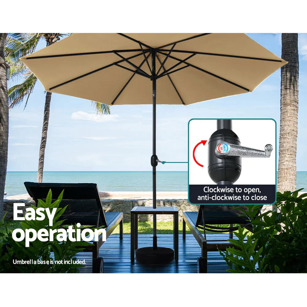 Instahut 3m Outdoor Umbrella Beach Pole Garden Patio Tilt Beige - Mekamart Australia