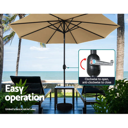 Instahut 3m Outdoor Umbrella Beach Pole Garden Patio Tilt Beige - Mekamart Australia