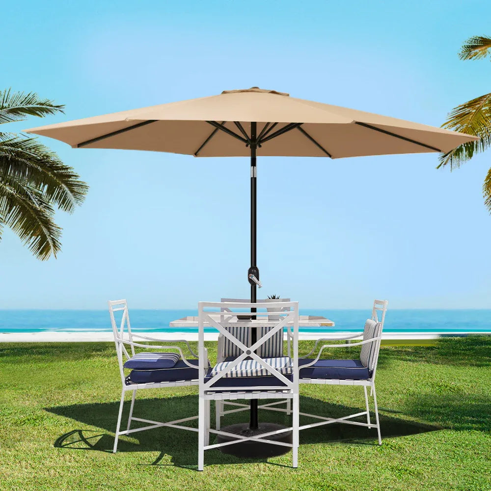 Instahut 3m Outdoor Umbrella Beach Pole Garden Patio Tilt Beige - Mekamart Australia