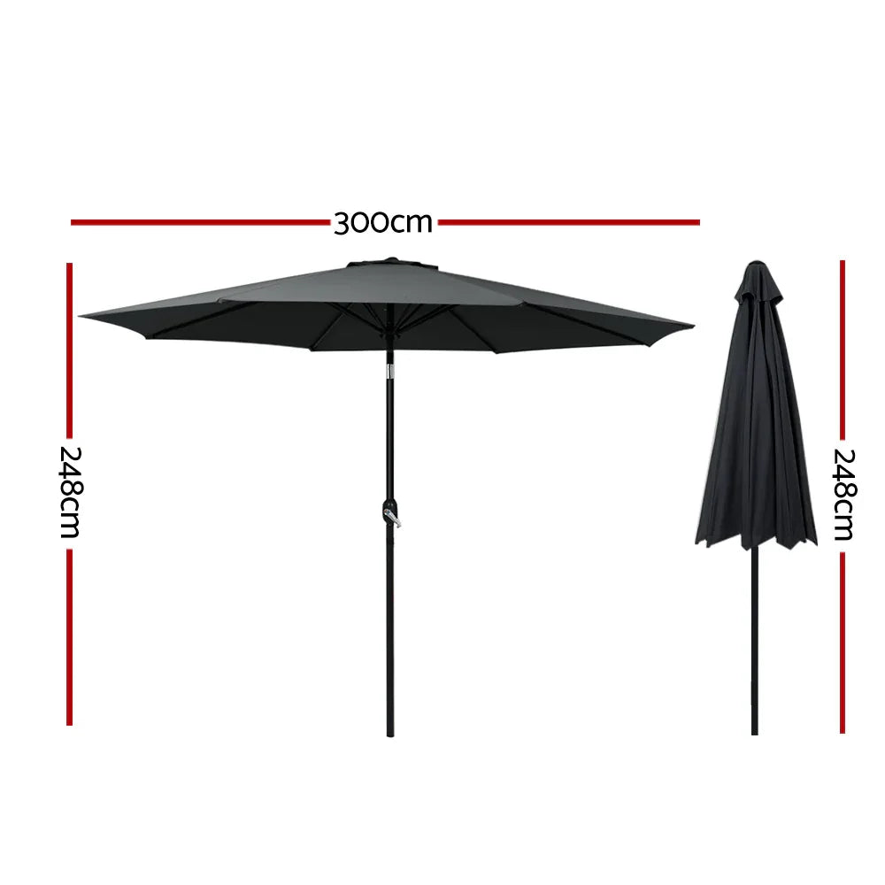Instahut 3m Outdoor Umbrella Beach Pole Garden Patio Tilt Black - Mekamart Australia