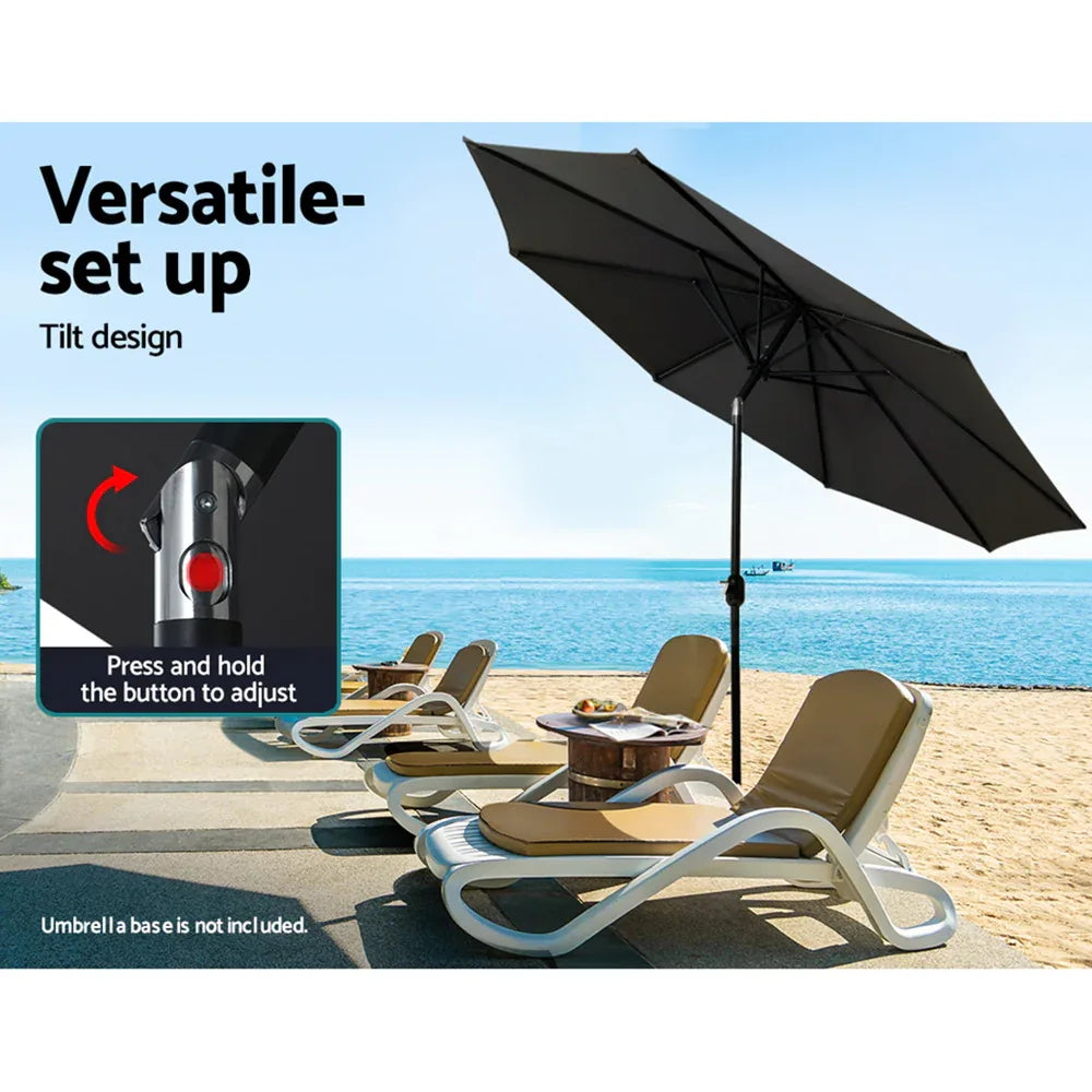Instahut 3m Outdoor Umbrella Beach Pole Garden Patio Tilt Black - Mekamart Australia