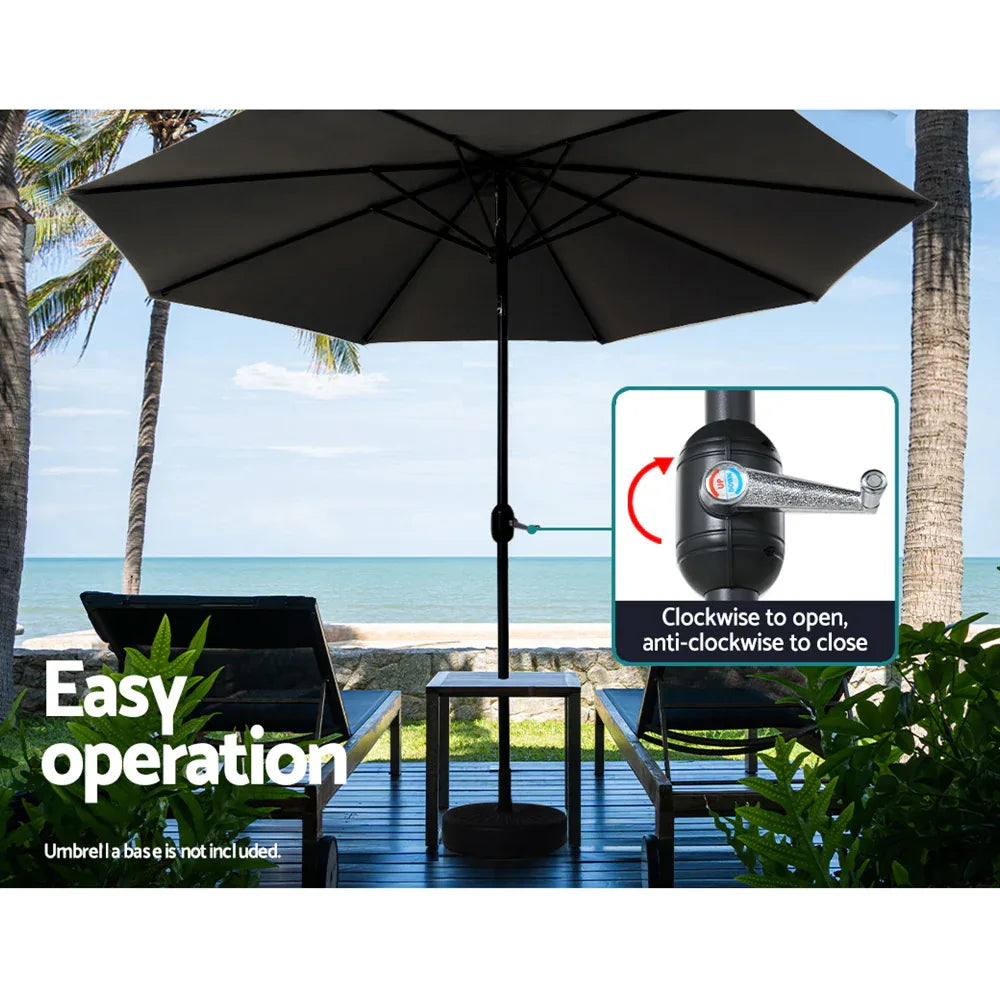 Instahut 3m Outdoor Umbrella Beach Pole Garden Patio Tilt Black - Mekamart Australia