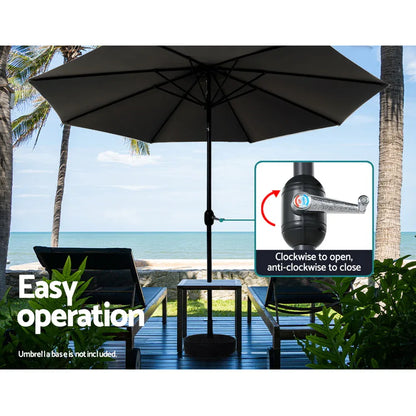 Instahut 3m Outdoor Umbrella Beach Pole Garden Patio Tilt Black - Mekamart Australia