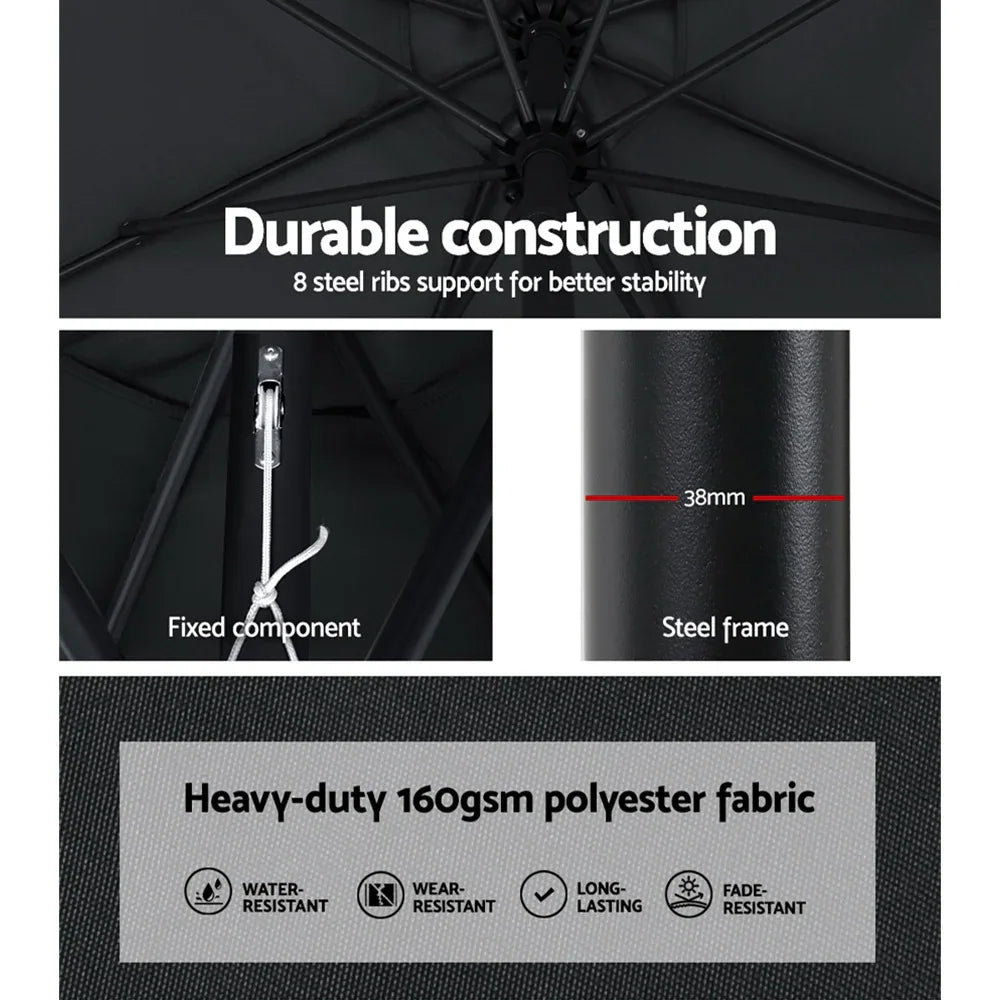 Instahut 3m Outdoor Umbrella Beach Pole Garden Patio Tilt Black - Mekamart Australia