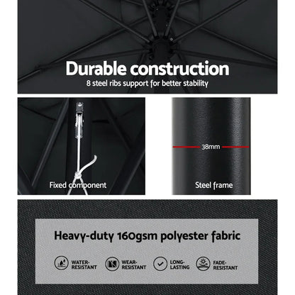 Instahut 3m Outdoor Umbrella Beach Pole Garden Patio Tilt Black - Mekamart Australia