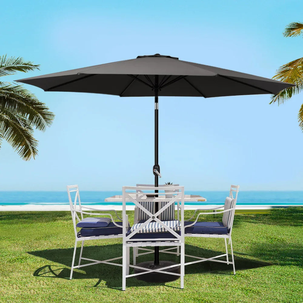Instahut 3m Outdoor Umbrella Beach Pole Garden Patio Tilt Black - Mekamart Australia
