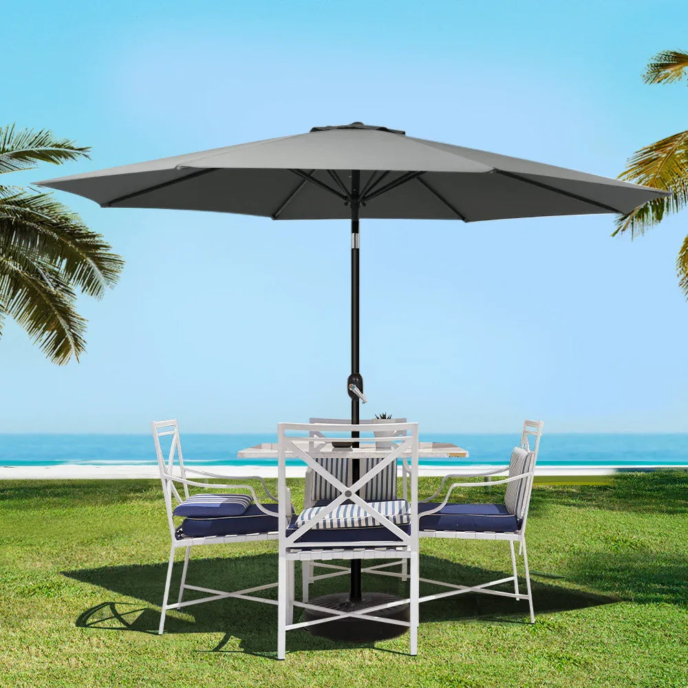 Instahut 3m Outdoor Umbrella Beach Pole Garden Patio Tilt Charcoal - Mekamart Australia