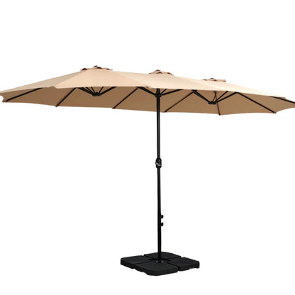 Instahut 4.57m Outdoor Umbrella w/Base Stand Beach Pole Garden Tilt Beige - Mekamart Australia