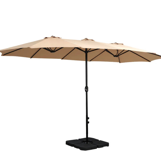 Instahut 4.57m Outdoor Umbrella w/Base Stand Beach Pole Garden Tilt Beige - Mekamart Australia