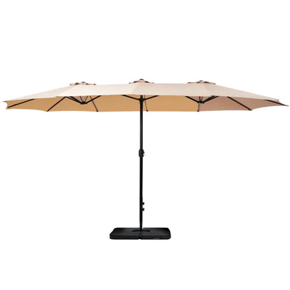 Instahut 4.57m Outdoor Umbrella w/Base Stand Beach Pole Garden Tilt Beige - Mekamart Australia