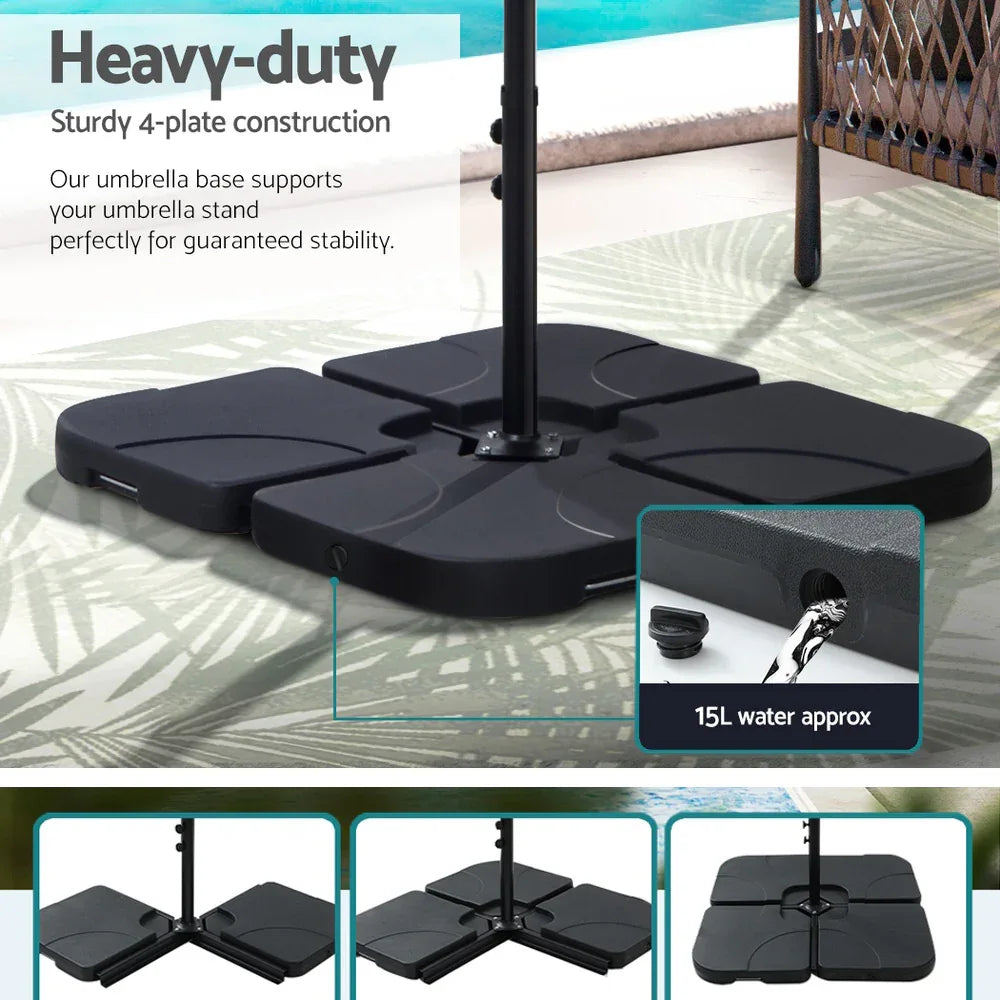Instahut 4.57m Outdoor Umbrella w/Base Stand Beach Pole Garden Tilt Beige - Mekamart Australia