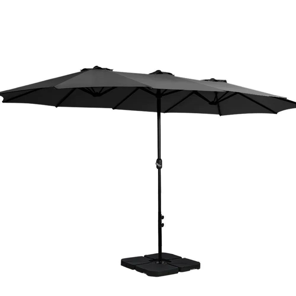 Instahut 4.57m Outdoor Umbrella w/Base Stand Beach Pole Garden Tilt Black - Mekamart Australia