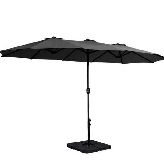 Instahut 4.57m Outdoor Umbrella w/Base Stand Beach Pole Garden Tilt Black - Mekamart Australia