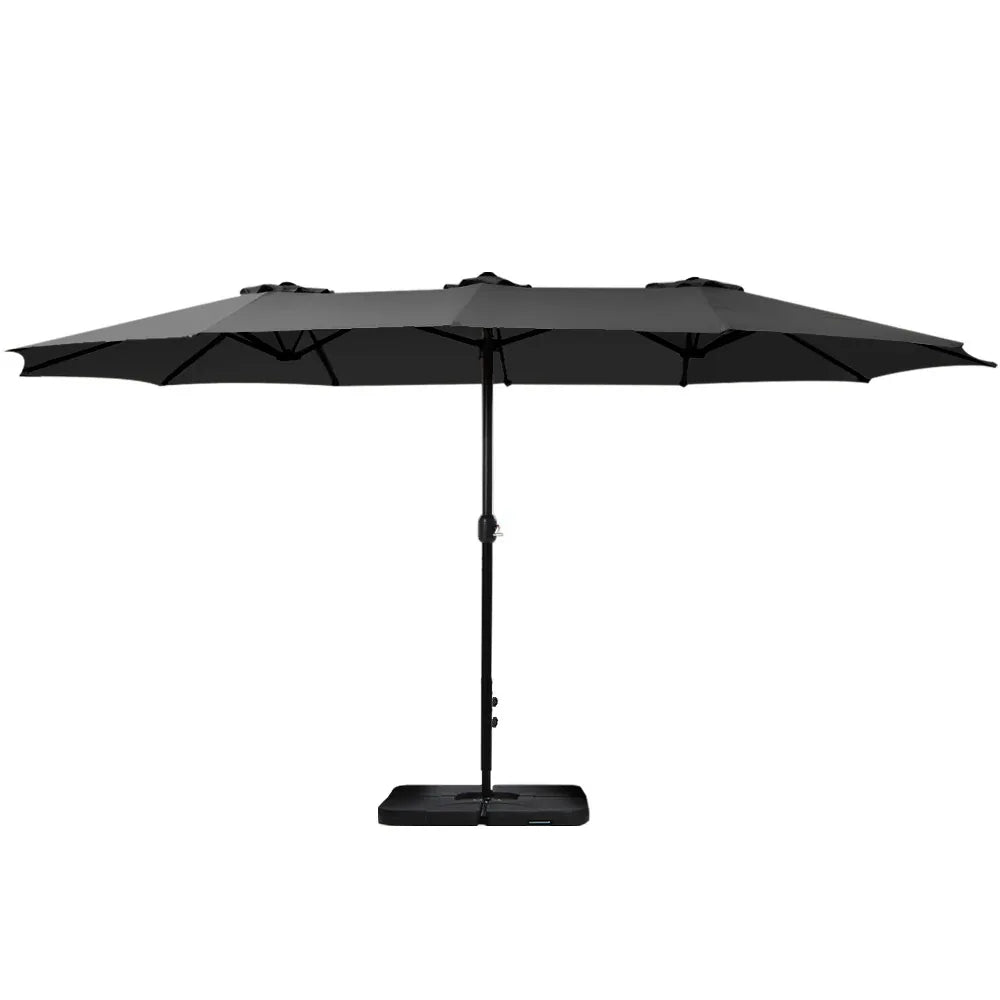 Instahut 4.57m Outdoor Umbrella w/Base Stand Beach Pole Garden Tilt Black - Mekamart Australia