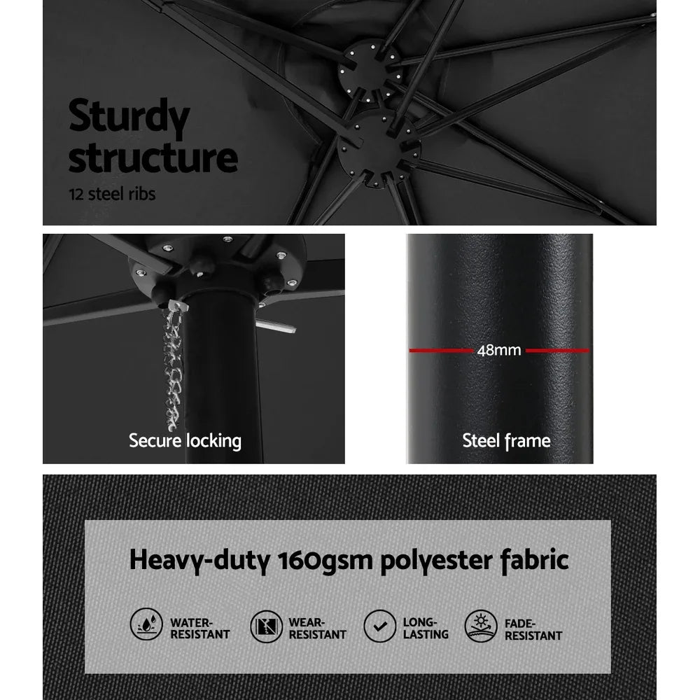 Instahut 4.57m Outdoor Umbrella w/Base Stand Beach Pole Garden Tilt Black - Mekamart Australia